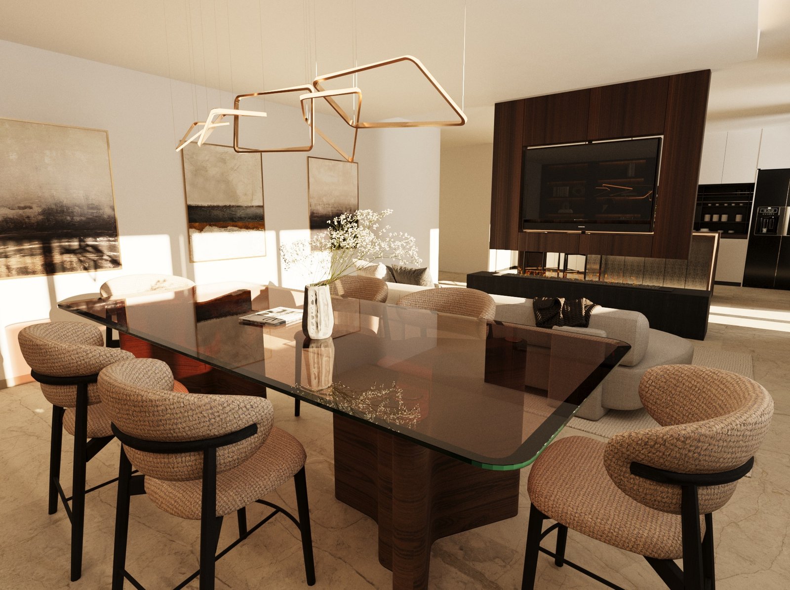 Comedor contemporáneo en tonos cálidos